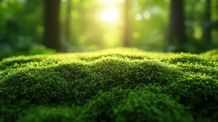 Naklejka premium closeup or macro beautiful moss in forest background