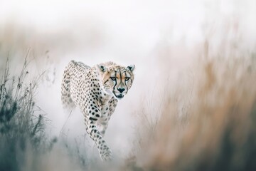 An enchanting picture of a cheetah dashing through golden grass, showcasing the power and elegance of this breathtaking animal in its native savannah setting