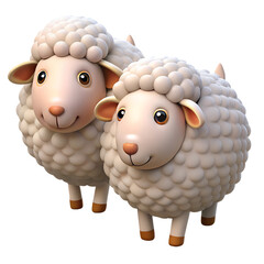 Couple of adorable cartoon sheep animals 3d illustration isolated on the transparent background