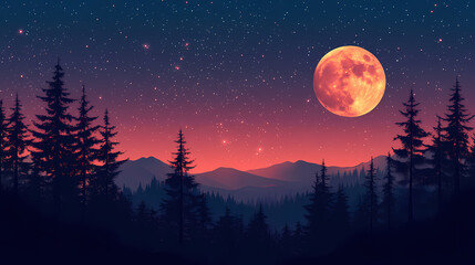 Blood moon in a starry night sky celestial event photography. Lunar Eclipse. Illustration