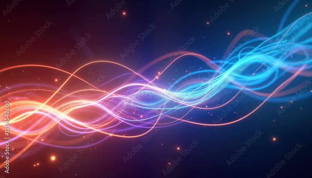 Aufkleber Abstract light trails form dynamic organic patterns. Vibrant colours create energy. Light waves flow in abstract pattern. Stylish illustration perfect for modern tech designs eco themes. Excellent