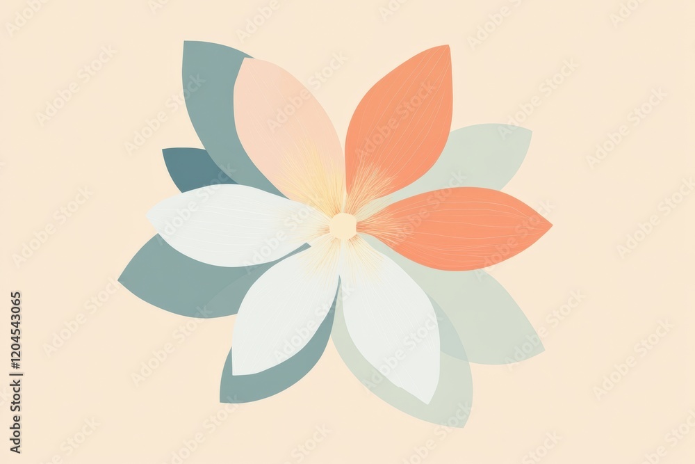 Poster colorful abstract flower design with various petal shapes and soft pastel tones for artistic inspira