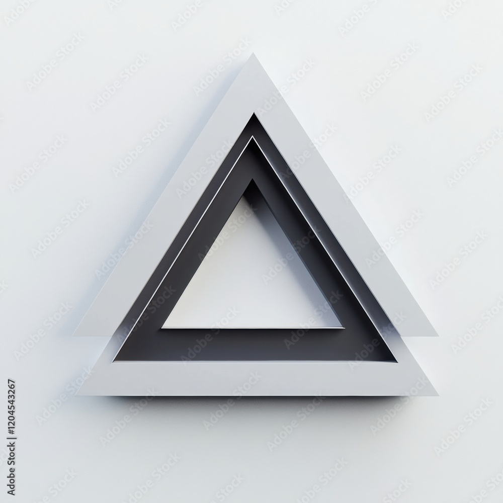 Poster three dimensional triangular shapes stacked in a modern minimalist design with a light background. g