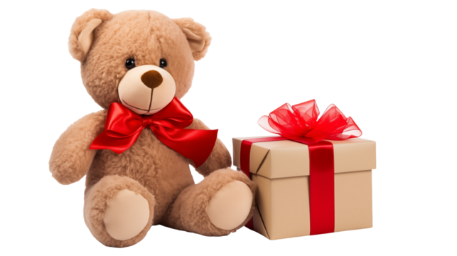 Adorable Teddy Bear with Gift Box, Perfect for Holiday Cards