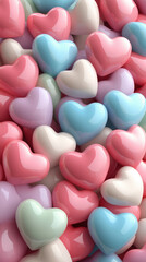 Obraz premium Colorful 3D Hearts Clustered Together, Vibrant and Festive Design for Valentine's Day Celebrations, 3D Hearts Background