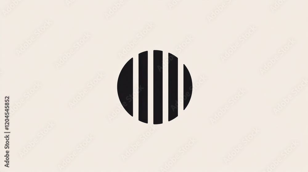 Poster minimalist black circle with vertical stripes on a light background in a modern design. generative a