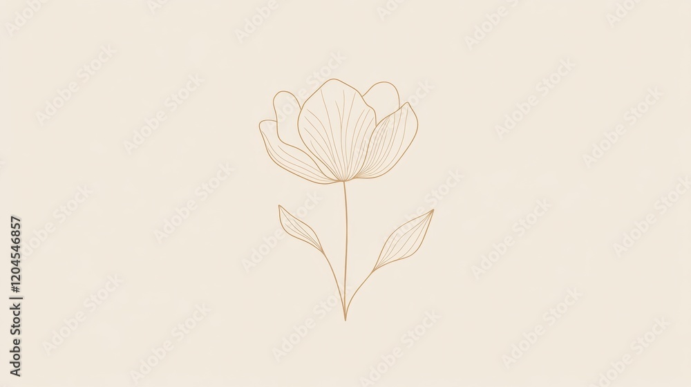 Poster delicate floral sketch featuring a single bloom and leaves on a neutral background. generative ai