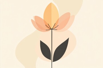 Illustration of a minimalist flower design with soft colors and simple shapes set against a light background. Generative AI