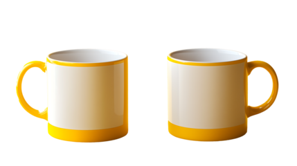 Two blank mugs on yellow background mock up ,high resolution