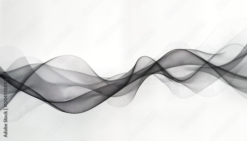 Poster abstract futuristic wave design. dynamic black, white particles form flowing wave. modern digital st