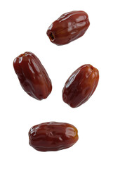 Obraz premium four pitted dates, a nutritious and naturally sweet fruit known for its rich flavor and chewy texture. 