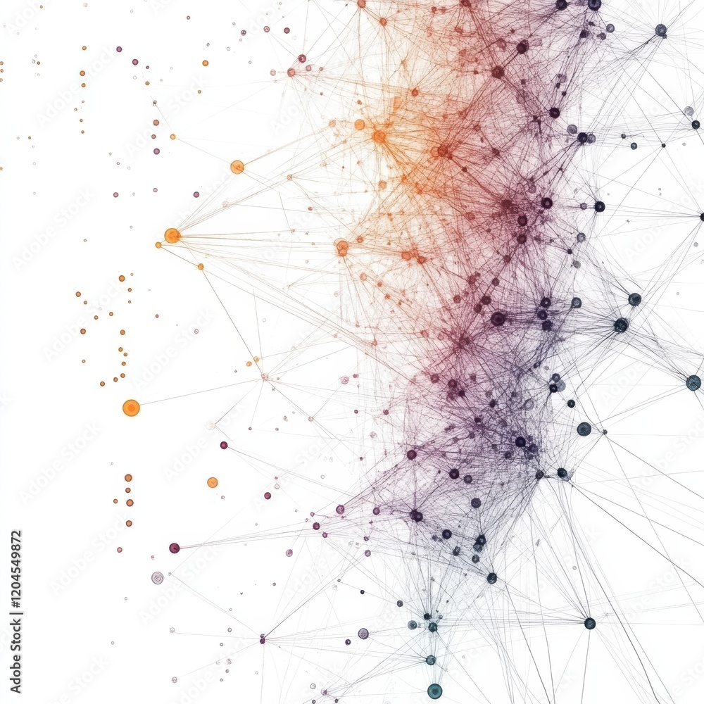 Poster Network visualization depicting interconnected nodes and pathways showcasing data relationships in a digital format. Generative AI