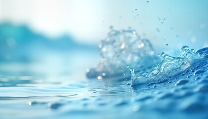 Abstract image of water splash. Clear blue water waves. Gentle ripples, splashes on water surface. Natural water pattern. Pure water with light effect. Water background. Cool, clean texture. Possible