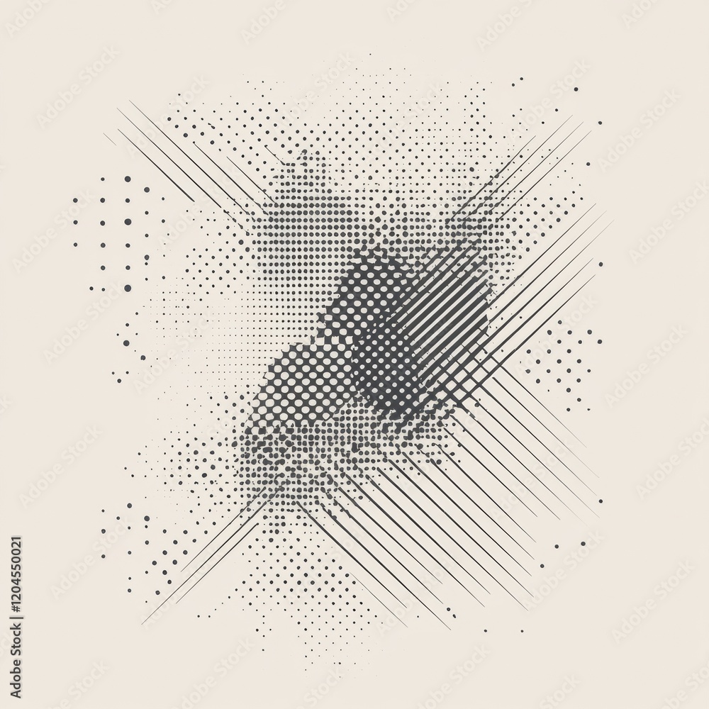 Poster Abstract black and white pattern featuring dots and lines creating a dynamic visual texture on a light background. Generative AI