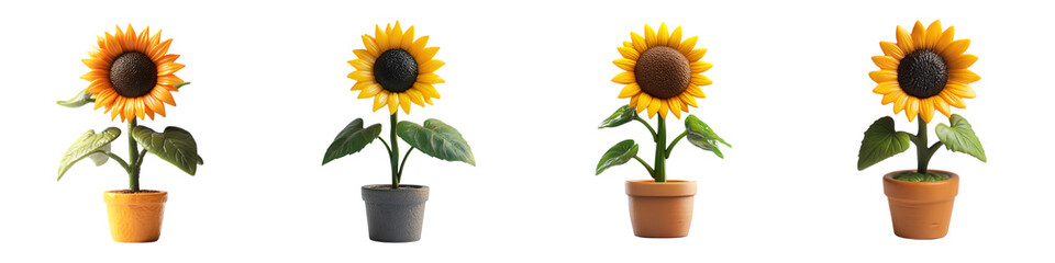 Obraz premium Potted Sunflower Collection – Realistic Floral Illustration – Isolated on Transparent Background