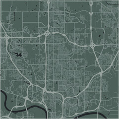 Map of Gladstone in Missouri in a smooth dark style. Contains layered vector with roads water, parks, etc.