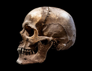 Obraz premium 古くて汚れた頭蓋骨（Skull on black background） 