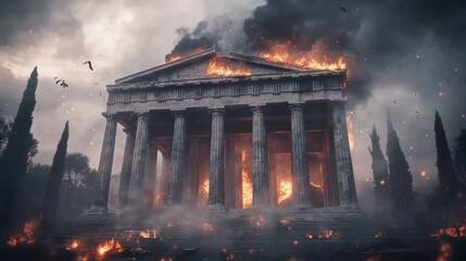 A Calm Encounter with a Vestal Enveloped by Ancient Ruins and Heavenly Light