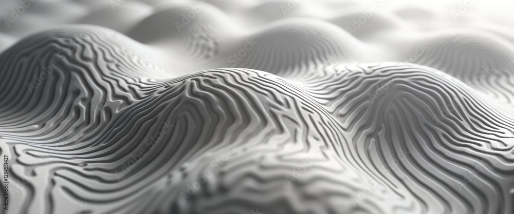 Aufkleber Abstract design with topographic contours. Dynamic 3D pattern. Undulating curves, layers. Monochrome black, white. Modern, artistic design. Could used as wallpaper background. Evokes sense of relief,