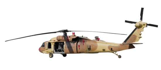 Military helicopter isolated closeup