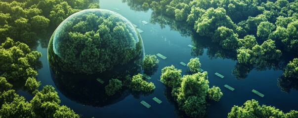 Eco-dome conservation lush forest aerial view serenity