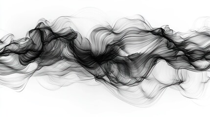 Abstract grayscale artwork featuring flowing, ethereal black lines against a white background.  A mesmerizing dance of elegant curves and shadows creating a sense of movement and fluidity.