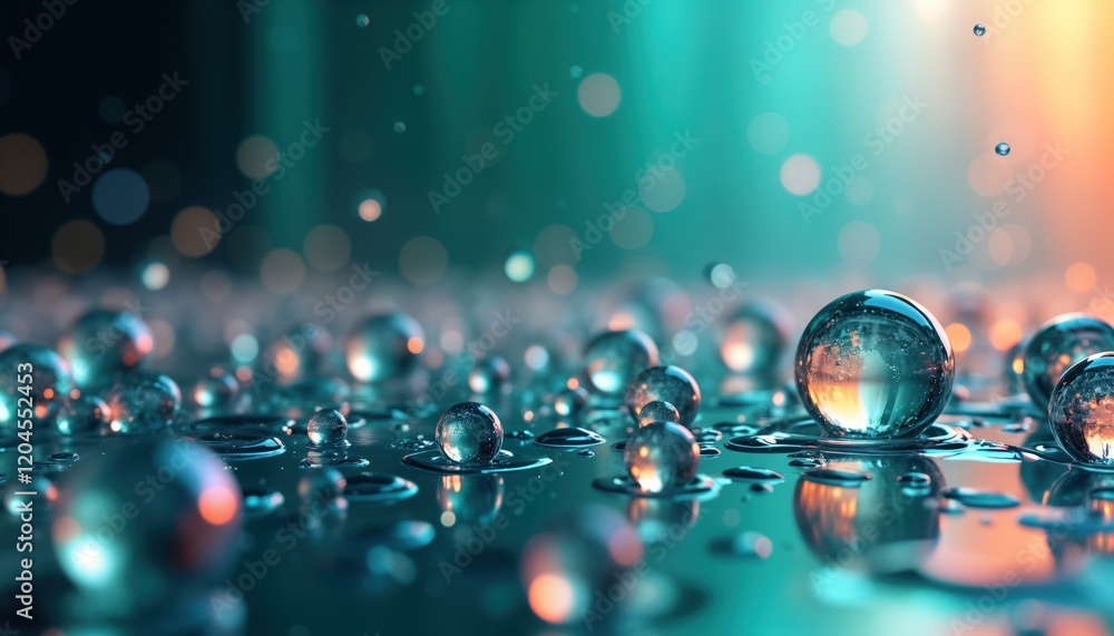 Poster colorful abstract oil bubbles, drops form beautiful decorative texture. shiny water droplets reflect