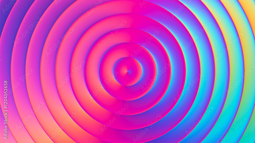 Poster iridescent futuristic hypnotic colorful neon concentric circles with smooth gradient transitions. bo