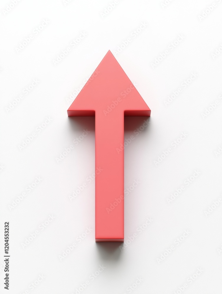 Poster red upward arrow symbol on a plain white background indicating direction and movement for various co