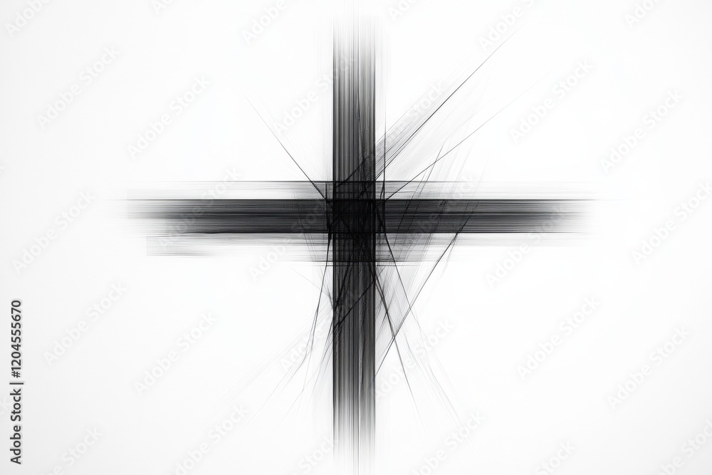 Aufkleber Abstract black cross design with intersecting lines creating a striking visual effect. Generative AI