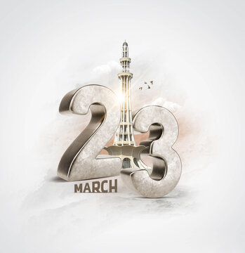 Minar e Pakistan on a cloudy, grungy. 23 march resolution day Poster. 3d rendering