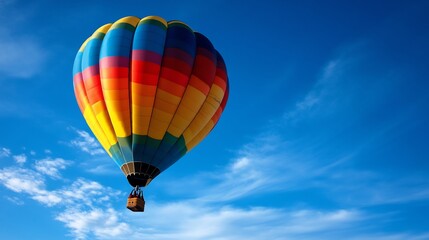 Fototapeta premium Vibrant Hot Air Balloon Ascending in a Clear Blue Sky