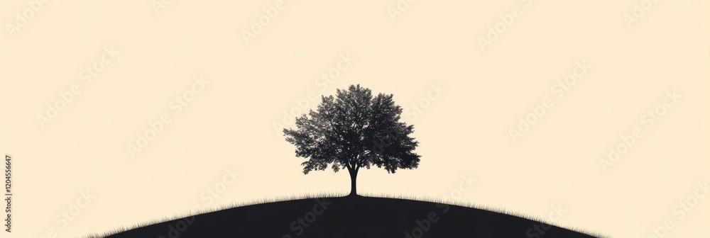 Aufkleber solitary tree standing on a gentle hill against a pale background during calm daylight. generative a
