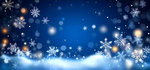 Fototapeta premium Winter Snowfall with Golden Bokeh Lights Background