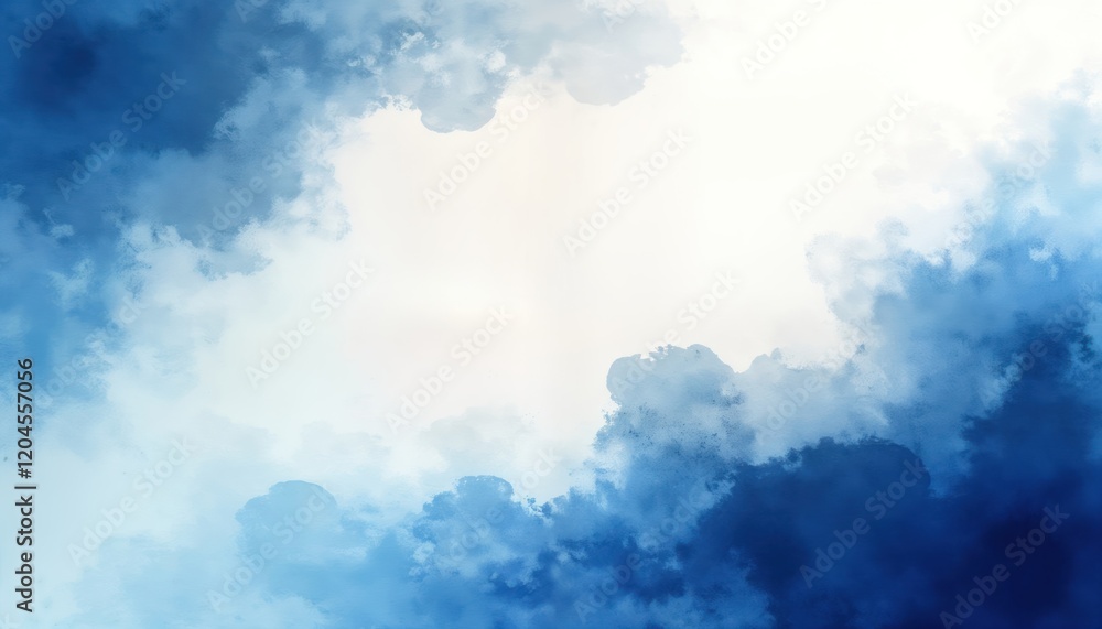 Poster artistic watercolor sky background. light white fades into dark navy blue. dramatic cloudscape. abst
