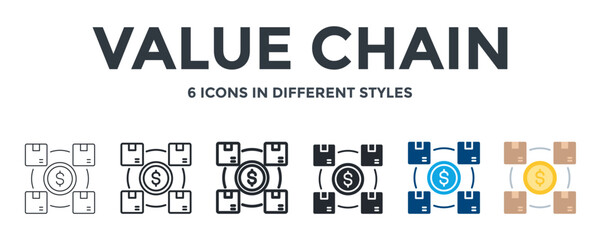 Obraz premium Value Chain Icon In Different Style Vector Illustration. Designed In Thin Line, Regular Line, Bold Line, Glyph, Color Fill, And Flat Style Can Be Used For Web