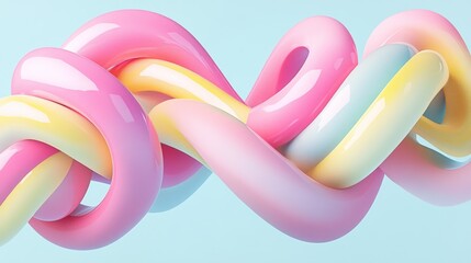 Fototapeta premium Abstract pastel swirls, candy-like shapes intertwined.