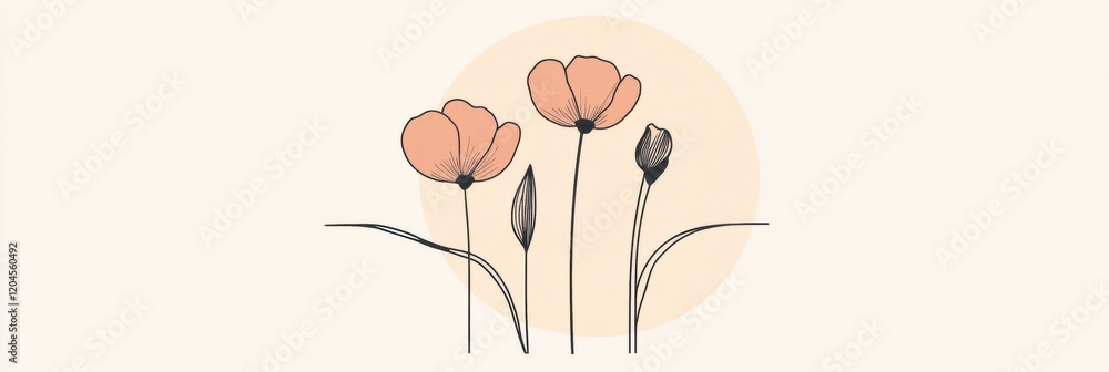 Poster three delicate flowers in soft pastel colors with a subtle background illuminating their beauty. gen
