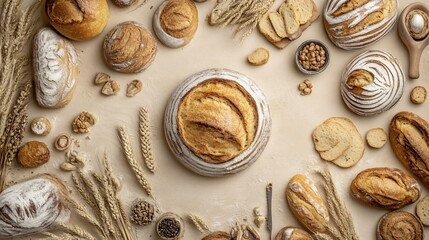 Artisan Breads, Delicious Variety of Baked Goods, Wheat and Grains
