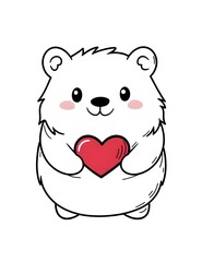 Adorable White Bear Holding a Red Heart