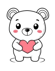 Obraz premium Adorable Cartoon Bear Holding a Pink Heart