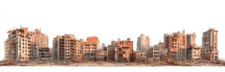 A stock PNG showing the skyline of a city gone to ruin, featuring cut-out buildings