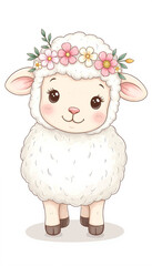 Fototapeta premium Cute fluffy sheep wearing flower crown, whimsical charm
