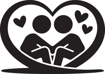 A vector of minimalist cozy couple icon in silhouette illustration, Love icon design for boyfriend or girlfriend with white background