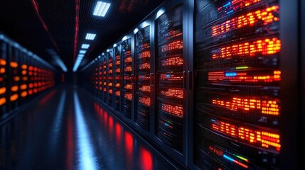 Data center servers, network, technology, glowing lights, digital infrastructure, background, IT