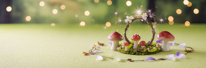 Enchanting Fairy Garden Mushrooms Flowers Twinkling Lights