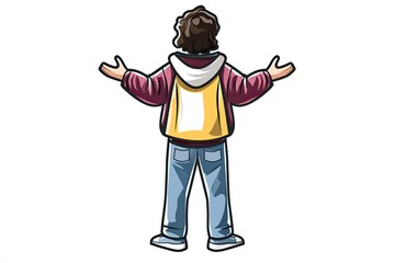 Obraz premium Cartoon character with arms outstretched, expressing openness and joy in a simple, colorful style