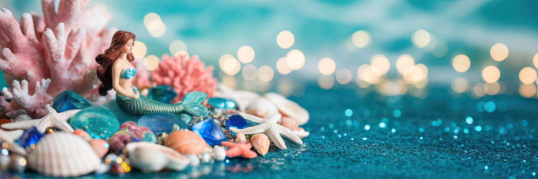 Enchanting Mermaid Seashell Ocean Scene Magical Glitter Background