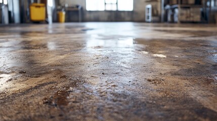 A polished, expansive floor reflects natural light in an industrial setting, showcasing pristine cleanliness and symmetry.