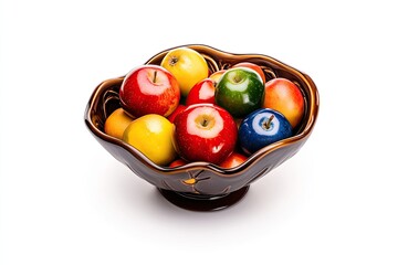 A vibrant bowl filled with assorted apples in various colors, showcasing freshness and variety